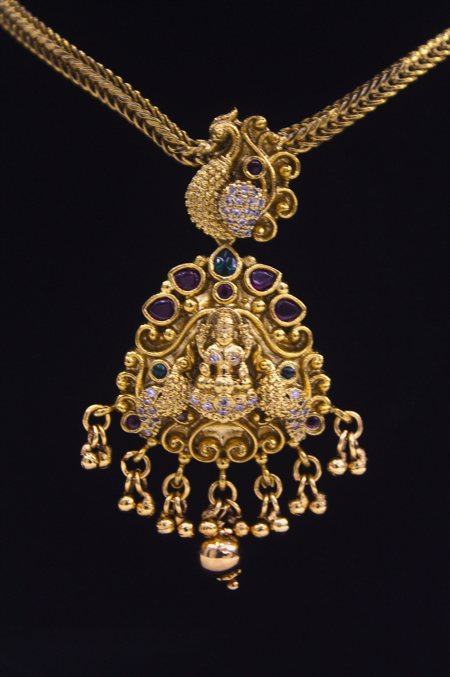 "Antique Lakshmi Temple Necklace Set with Peacock Motifs" Product code-6315
