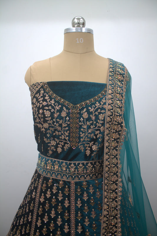 “Emerald Majesty Heavy Embroidered Bridal Lehenga with Sequins & Zari Work” Product code-1247