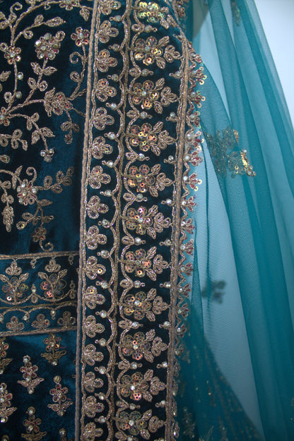 “Emerald Majesty Heavy Embroidered Bridal Lehenga with Sequins & Zari Work” Product code-1247
