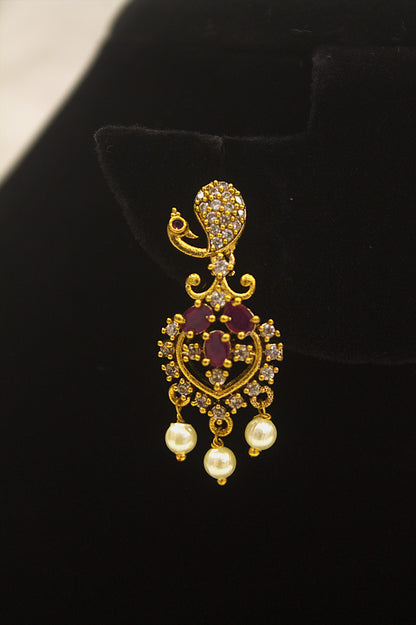 "Gold-Plated Ruby & Pearl Necklace Set for Weddings" Product code-6011