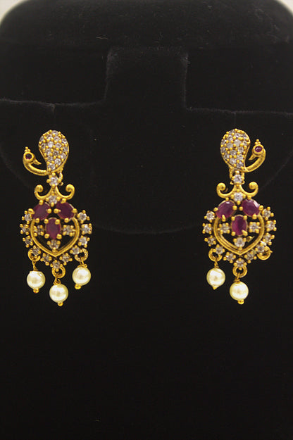 "Gold-Plated Ruby & Pearl Necklace Set for Weddings" Product code-6011