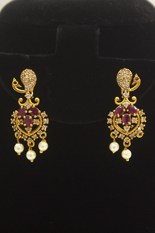 "Gold-Plated Ruby & Pearl Necklace Set for Weddings" Product code-6011