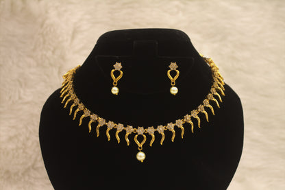 "Elegant Gold-Plated Necklace & Earring Set with Pearl Drop and Zircon Detailing" Product code-6008