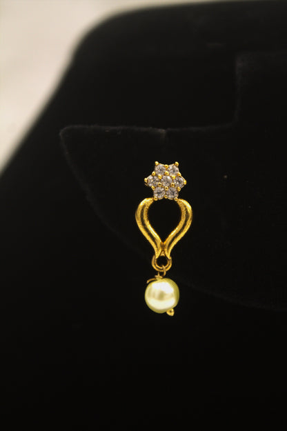 "Elegant Gold-Plated Necklace & Earring Set with Pearl Drop and Zircon Detailing" Product code-6008