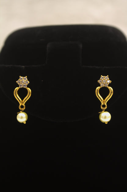 "Elegant Gold-Plated Necklace & Earring Set with Pearl Drop and Zircon Detailing" Product code-6008