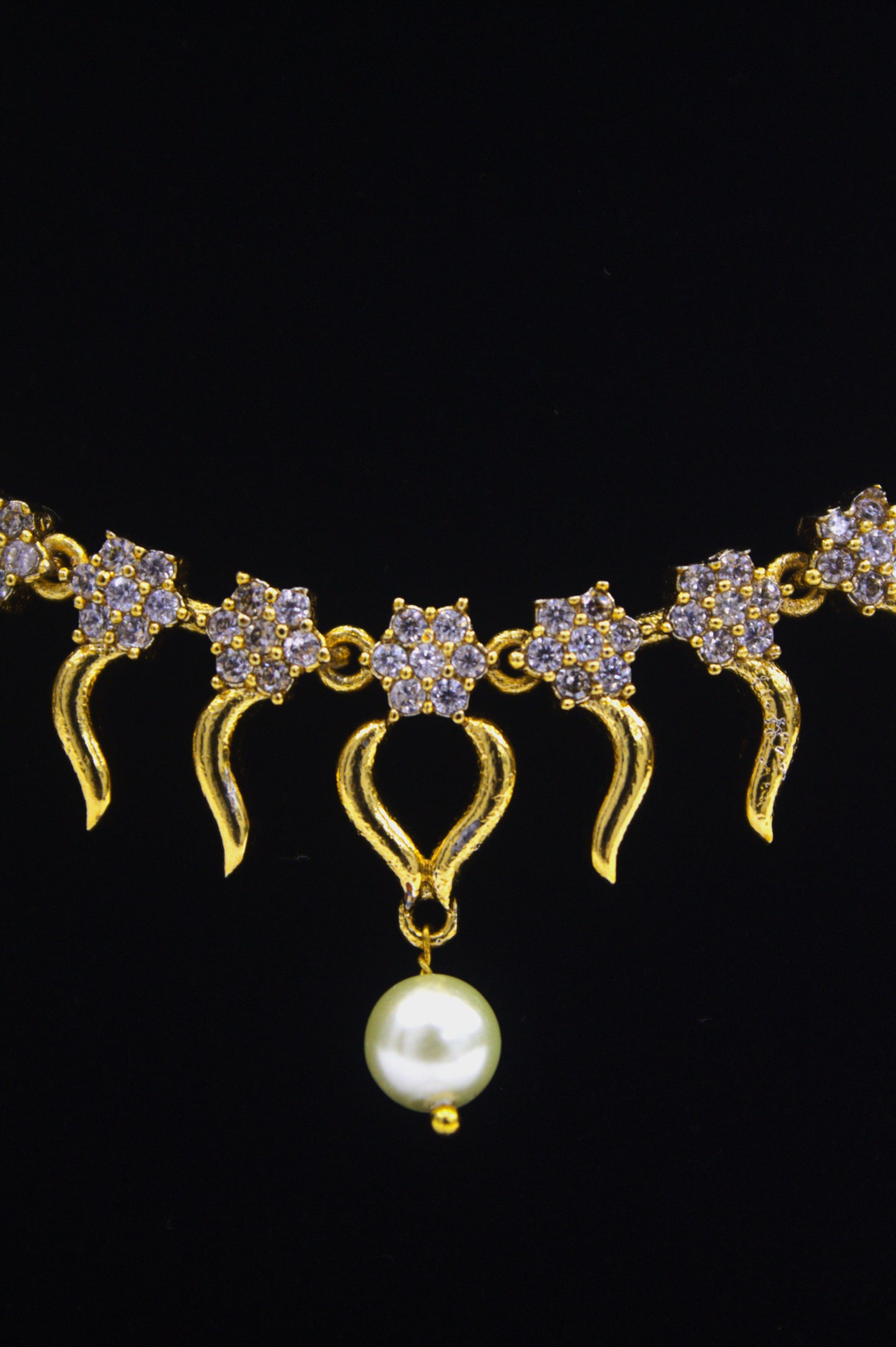"Elegant Gold-Plated Necklace & Earring Set with Pearl Drop and Zircon Detailing" Product code-6008