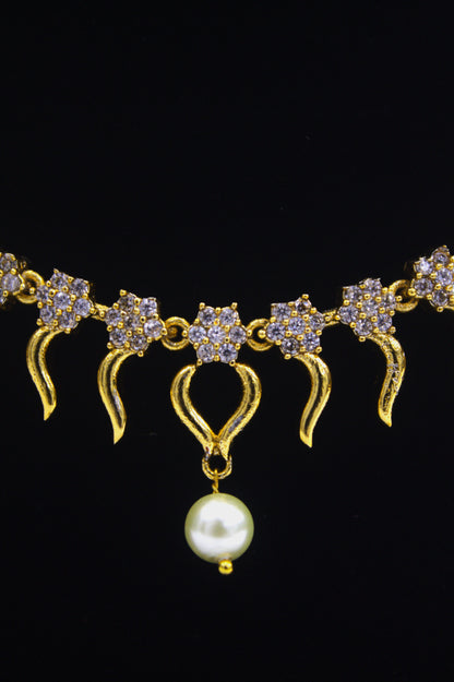"Elegant Gold-Plated Necklace & Earring Set with Pearl Drop and Zircon Detailing" Product code-6008