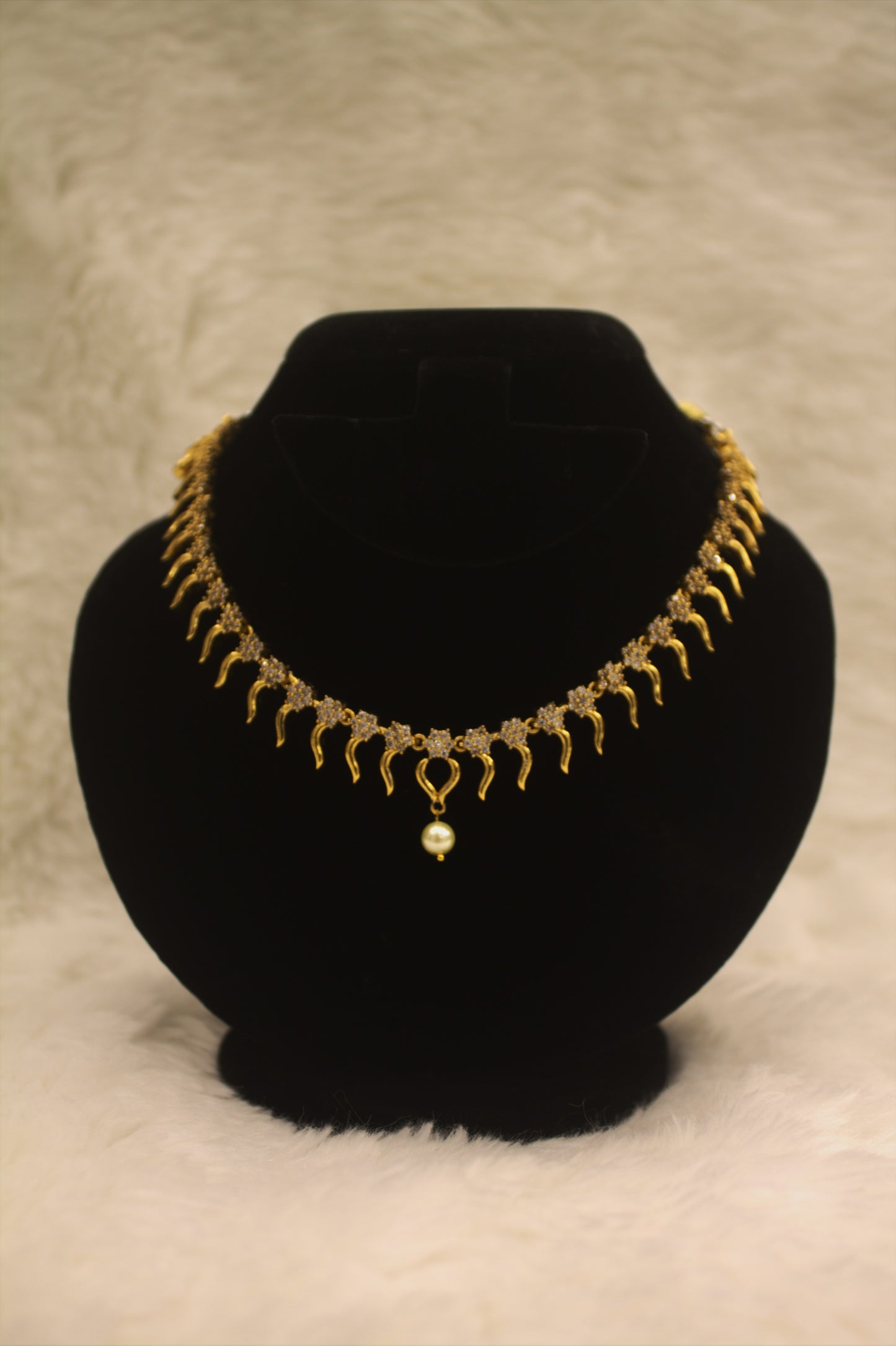 "Elegant Gold-Plated Necklace & Earring Set with Pearl Drop and Zircon Detailing" Product code-6008