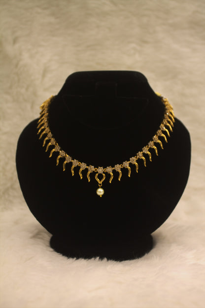 "Elegant Gold-Plated Necklace & Earring Set with Pearl Drop and Zircon Detailing" Product code-6008