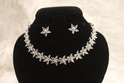 “Floral Sparkle Silver-Plated Necklace & Earring Set with Cubic Zirconia” Product code-6220