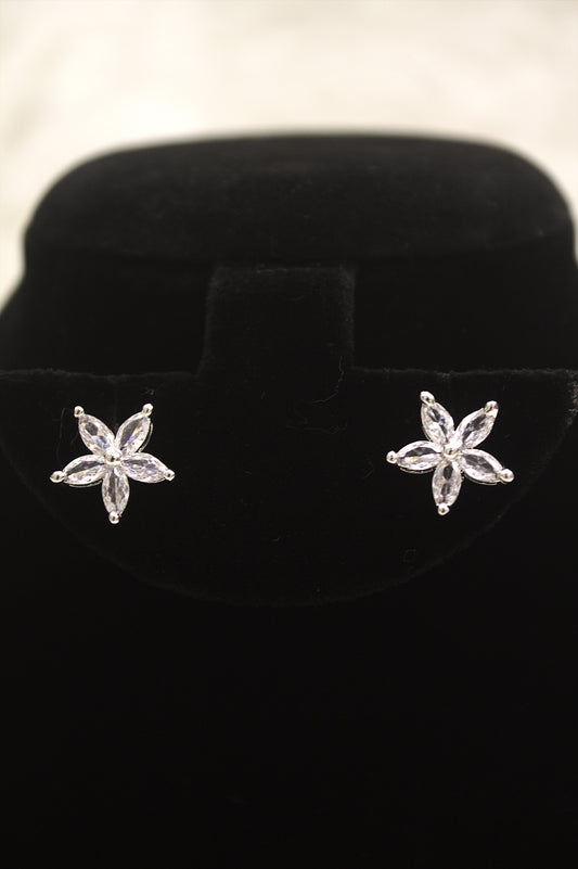 “Floral Sparkle Silver-Plated Necklace & Earring Set with Cubic Zirconia” Product code-6220