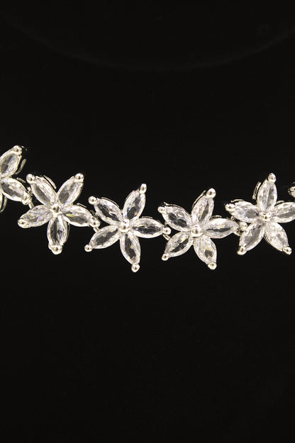 “Floral Sparkle Silver-Plated Necklace & Earring Set with Cubic Zirconia” Product code-6220