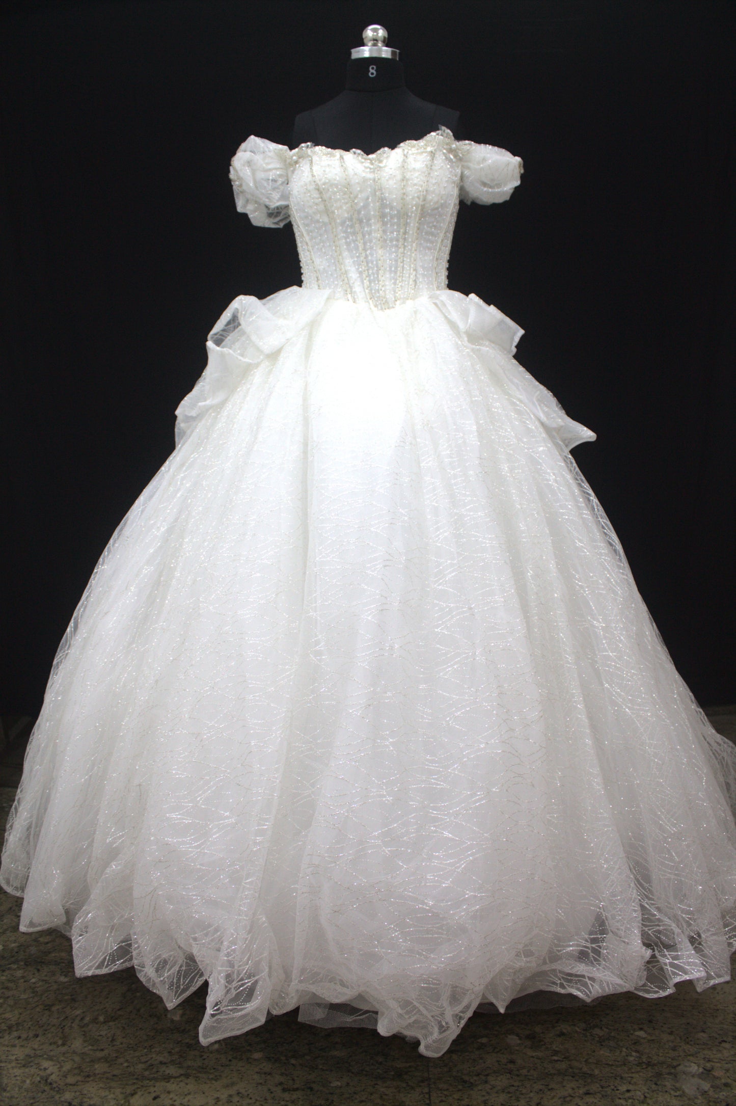 "Ethereal Pearl Off-Shoulder Ball Gown-White Gown" Product code-2093