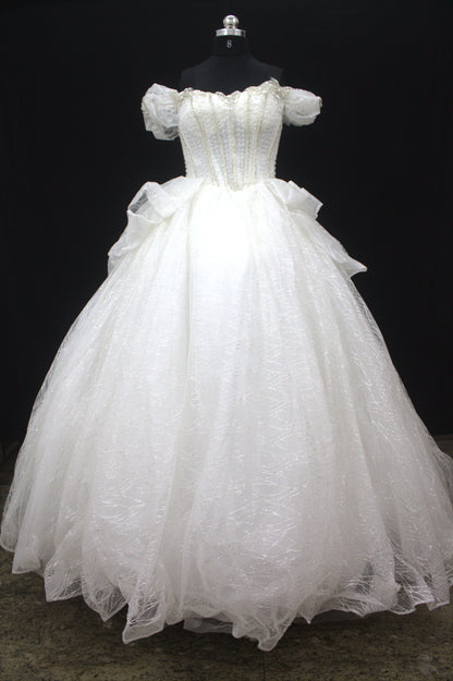 "Ethereal Pearl Off-Shoulder Ball Gown-White Gown" Product code-2093