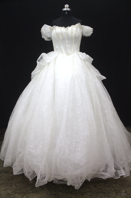 "Ethereal Pearl Off-Shoulder Ball Gown-White Gown" Product code-2093