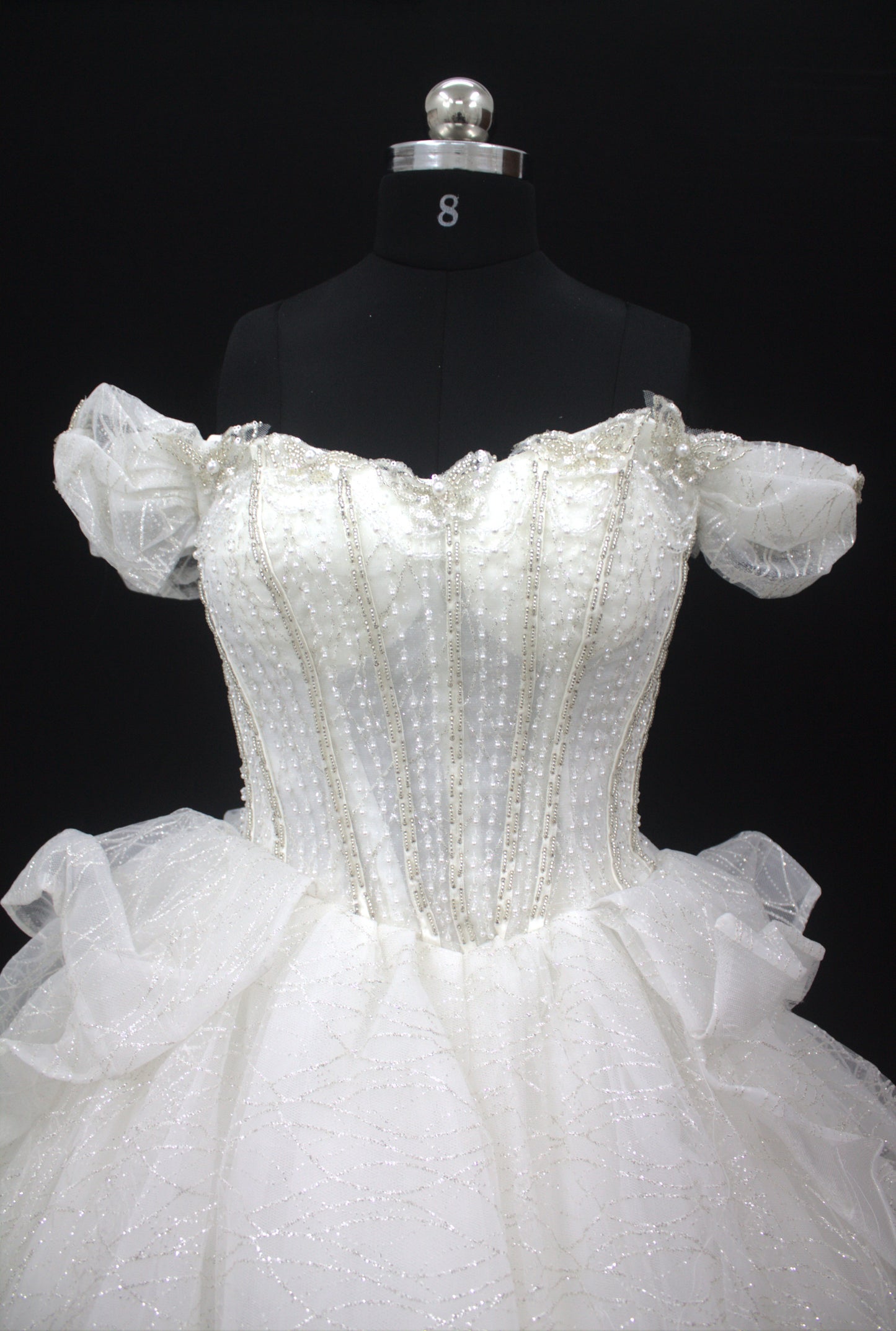 "Ethereal Pearl Off-Shoulder Ball Gown-White Gown" Product code-2093