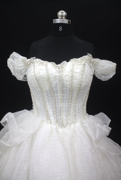 "Ethereal Pearl Off-Shoulder Ball Gown-White Gown" Product code-2093