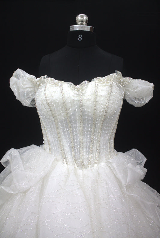 "Ethereal Pearl Off-Shoulder Ball Gown-White Gown" Product code-2093
