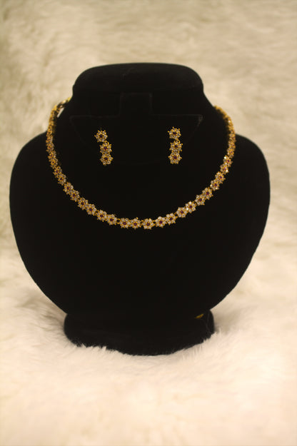 "Floral Gold-Plated CZ Necklace & Earring Set – Elegant Bridal Jewelry" Product code-6006