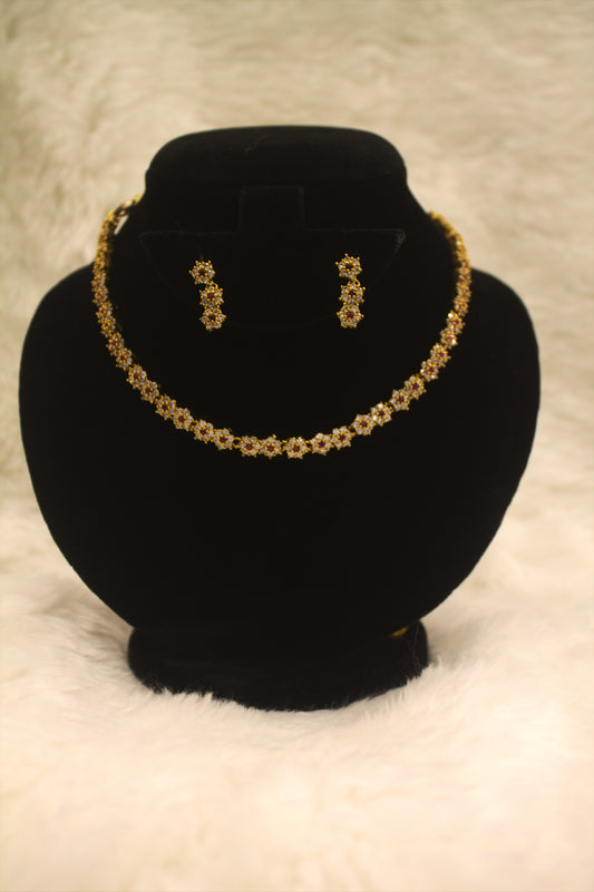 "Floral Gold-Plated CZ Necklace & Earring Set – Elegant Bridal Jewelry" Product code-6006