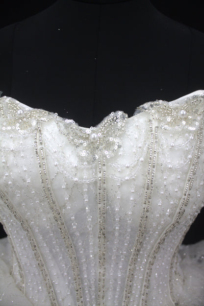 "Ethereal Pearl Off-Shoulder Ball Gown-White Gown" Product code-2093