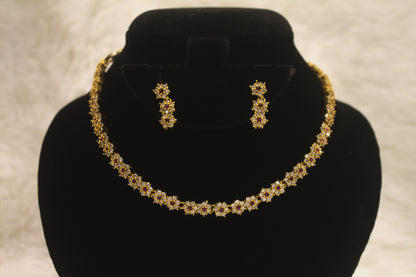 "Floral Gold-Plated CZ Necklace & Earring Set – Elegant Bridal Jewelry" Product code-6006