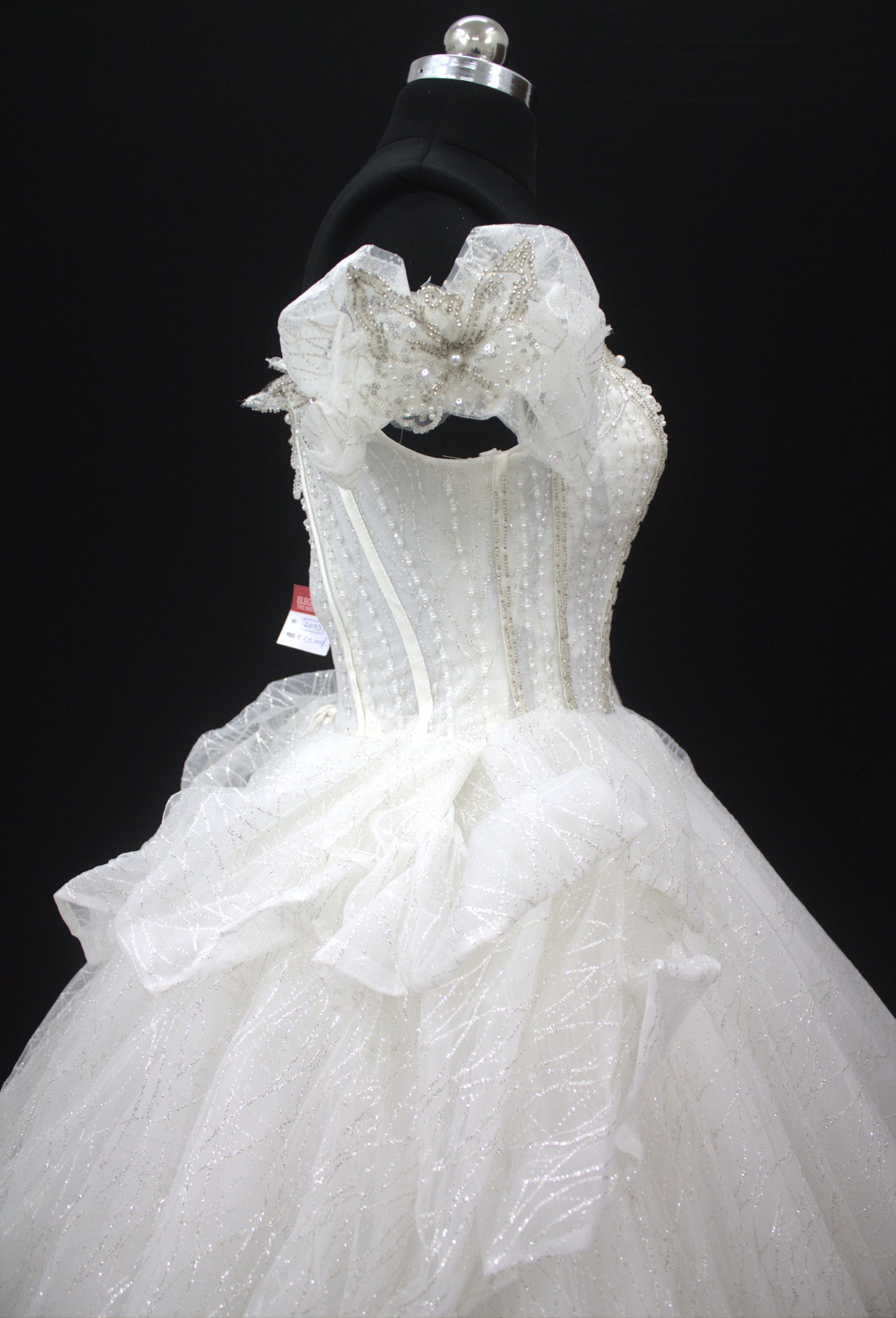 "Ethereal Pearl Off-Shoulder Ball Gown-White Gown" Product code-2093
