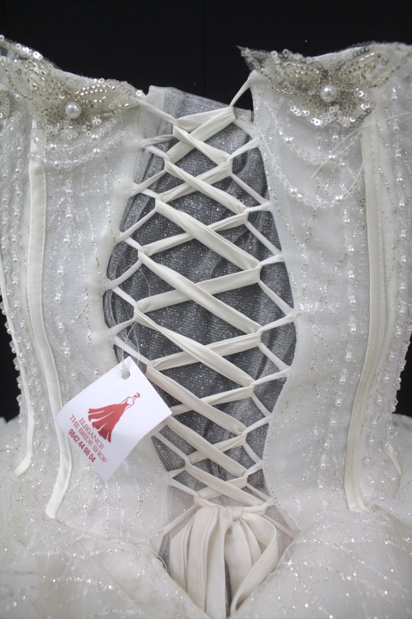 "Ethereal Pearl Off-Shoulder Ball Gown-White Gown" Product code-2093