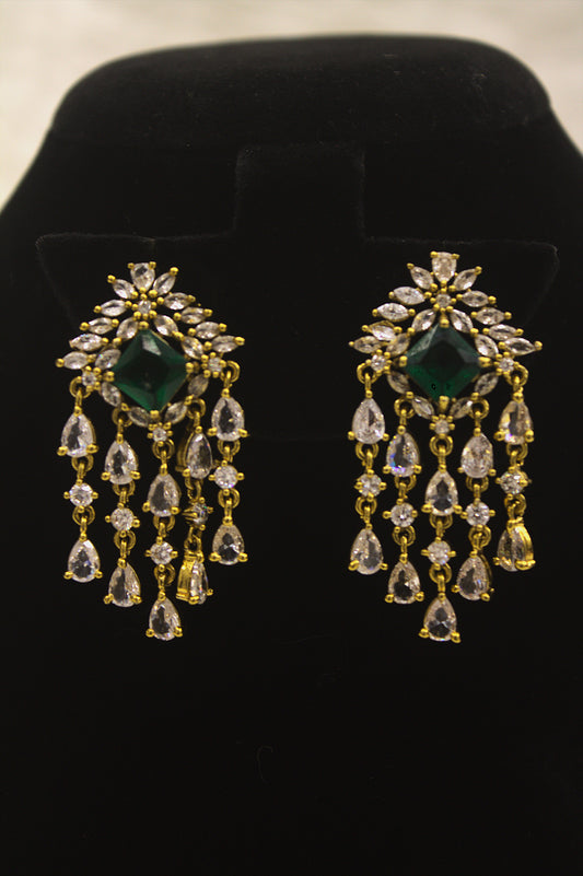 "Emerald Green & CZ Chandelier Necklace Set – Grand Bridal Jewelry with Earrings" Product code-6031