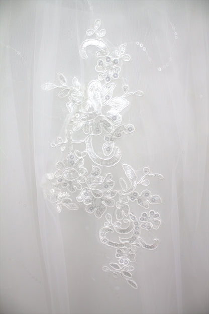 "Regal Grace Lace-Embroidered Ball Gown with Illusion Sleeves White Gown" Product code-2075