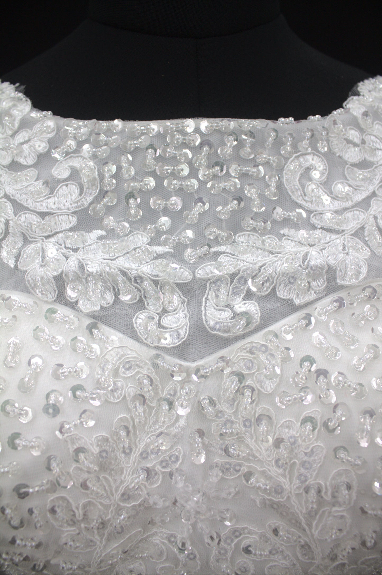 "Regal Grace Lace-Embroidered Ball Gown with Illusion Sleeves White Gown" Product code-2075