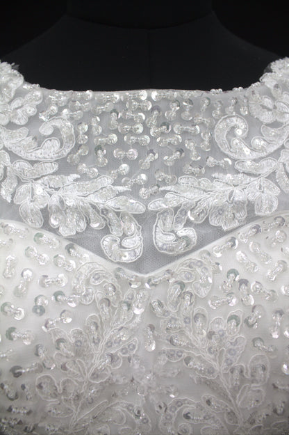 "Regal Grace Lace-Embroidered Ball Gown with Illusion Sleeves White Gown" Product code-2075