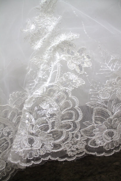 "Regal Grace Lace-Embroidered Ball Gown with Illusion Sleeves White Gown" Product code-2075