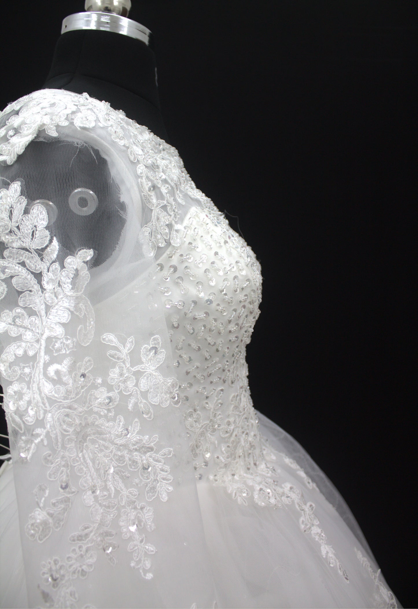 "Regal Grace Lace-Embroidered Ball Gown with Illusion Sleeves White Gown" Product code-2075