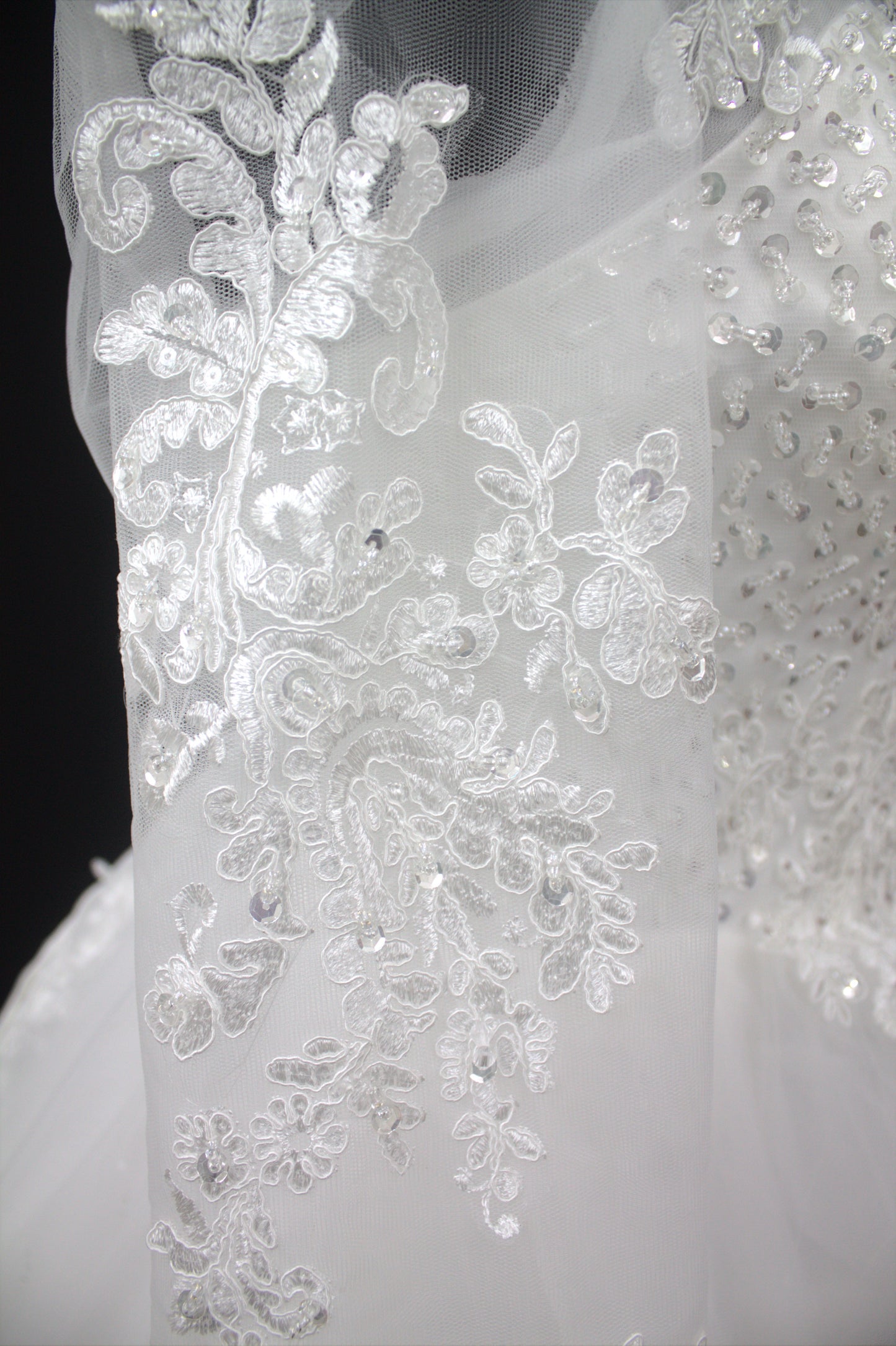"Regal Grace Lace-Embroidered Ball Gown with Illusion Sleeves White Gown" Product code-2075