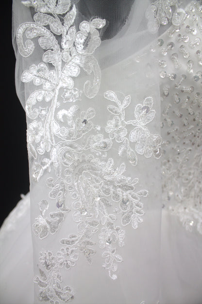 "Regal Grace Lace-Embroidered Ball Gown with Illusion Sleeves White Gown" Product code-2075