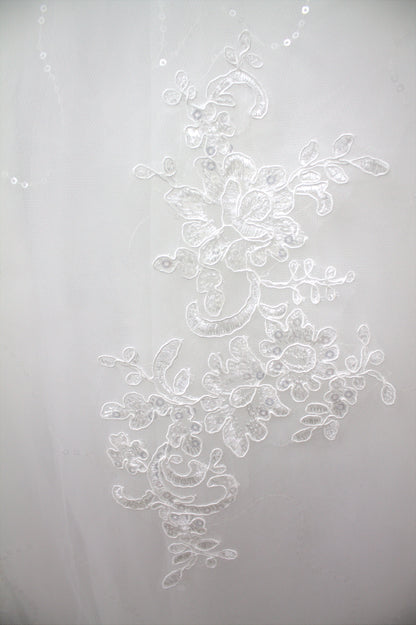 "Regal Grace Lace-Embroidered Ball Gown with Illusion Sleeves White Gown" Product code-2075
