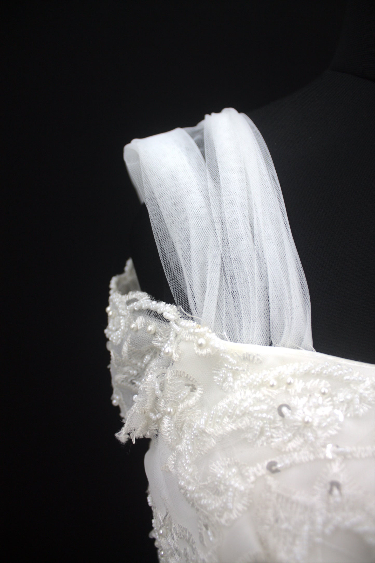 "Whispering Bloom Embroidered Ball Gown with Draped Straps White Gown" Product code-2004