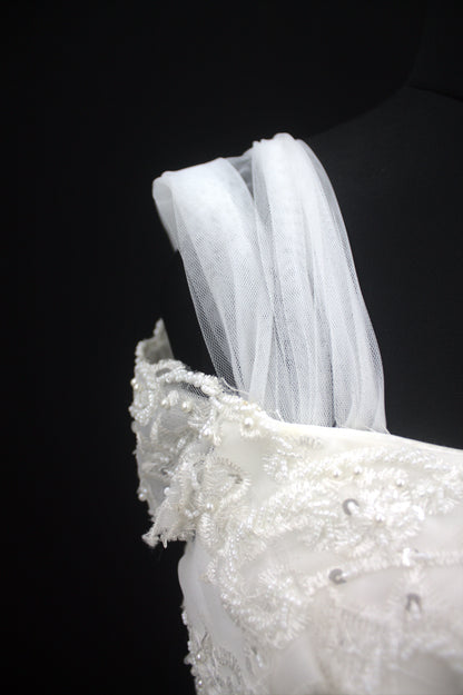 "Whispering Bloom Embroidered Ball Gown with Draped Straps White Gown" Product code-2004