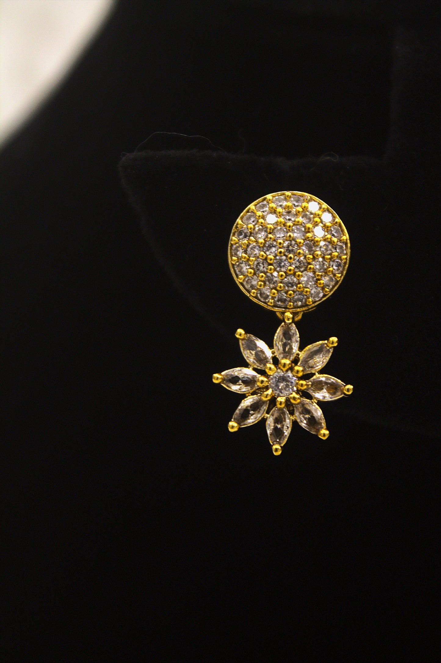"Gold-Plated CZ Sunburst & Round Motif Necklace with Earrings Set" Product code-6023