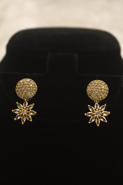 "Gold-Plated CZ Sunburst & Round Motif Necklace with Earrings Set" Product code-6023