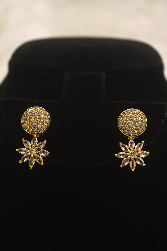 "Gold-Plated CZ Sunburst & Round Motif Necklace with Earrings Set" Product code-6023
